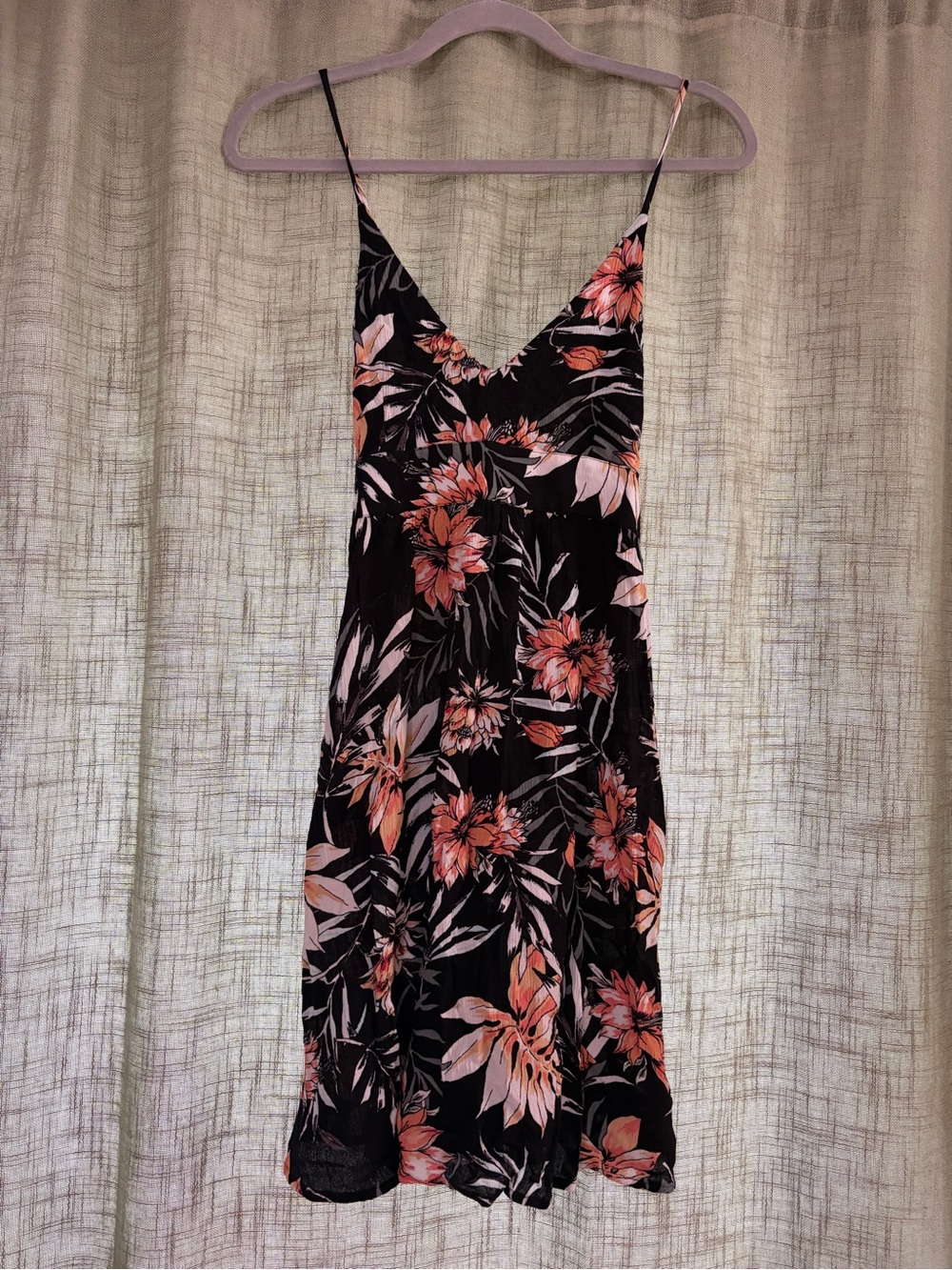 Rip Curl Black Mini Dress with Peach Floral Print - Picture 2 of 3